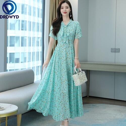 Plus Size 2021 New Summer Women Dresses Casual Short Sleeve Lady Vintage Chiffon Dress Fashion Slim Floral Print Beach Dresses