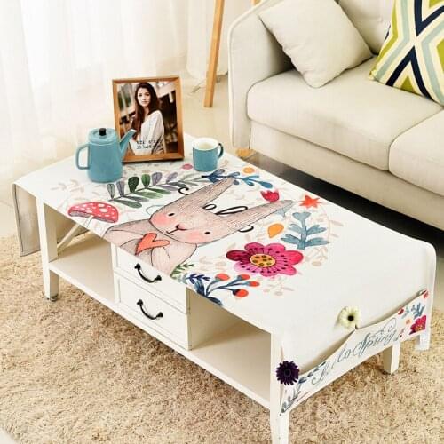 Cartoon Rabbit Cotton Linen Coffee Table Tablecloth Living Room Coffee Table Cloth Covering Cloth Tea Table Cloth
