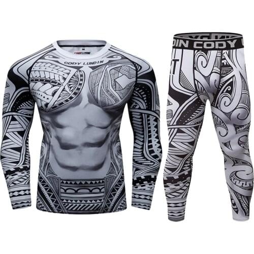 Sublimation Printed Sport Suit Men Tracksuit Gym Rashguard Jogging Leggings
