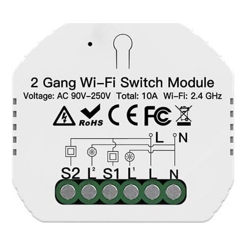 Wifi Smart Light Switch Diy Breaker Module Smart Life/Tuya APP Remote Control Work with Alexa Google Home 2 Gang 2 Way