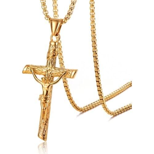Hip Hop Rock Stainless Steel INRI Crucifix Jesus Cross Pendant Necklaces for Men Jewelry Drop Shipping
