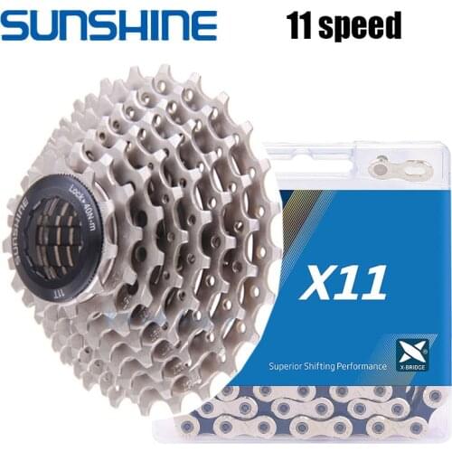 SUNSHINE 11 Speed Road Bike Freewheel Cassette 11-25/28/30/32/34/36T Steel Bicycle Freewheel With KMC Chain Cycling Accessories