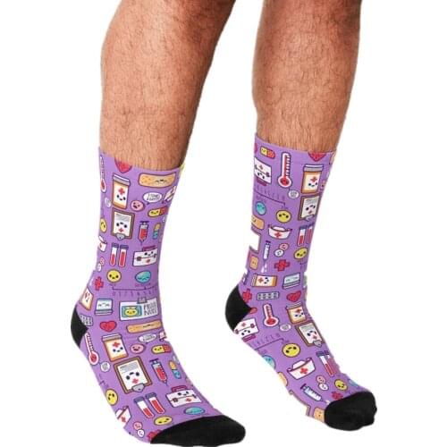 2021 Funny Socks Men harajuku Nurse Pattern Purple Socks Printed Happy hip hop Novelty Skateboard Crew Casual Crazy Socks