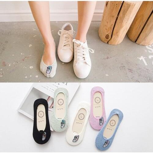 ZDL-203 Women Invisible Cotton Shallow Mouth Silicone Cartoon Socks Nonslip Loafer Liner Shoes Print 10 pairs