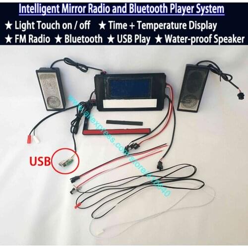 Bathroom Mirror Surface Time Temperature Date Display Music System With Radio And Bluetooth Play USB Port Touch Sensor Switch