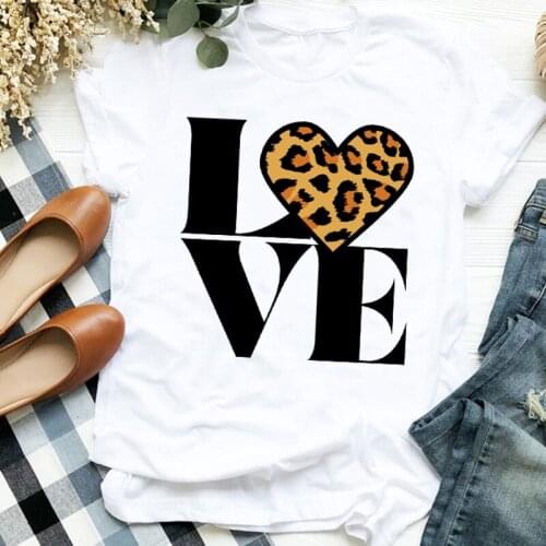 Women Lady Love Leopard Fashion Letter Fashion 90s Trend Print Tshirt Shirt Clothes Top Graphic Female T Tee Womens T-shirt