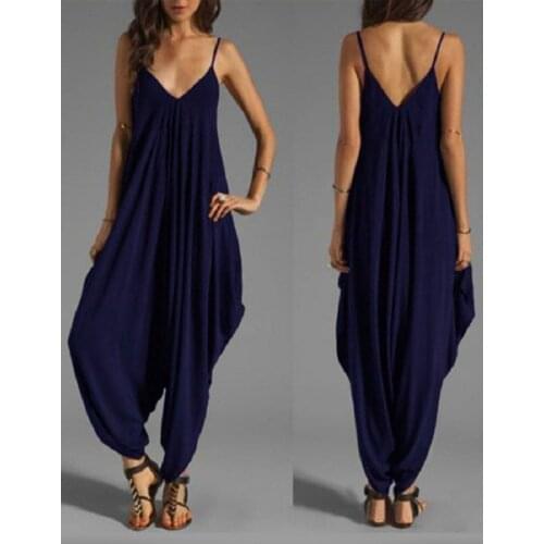 Summer Female Jumpsuit 2021 Harem Romper One-Piece Loose Jumpsuits Playsuits Spaghetti Strap Sexy Deep V-Neck Plus Big Oversize
