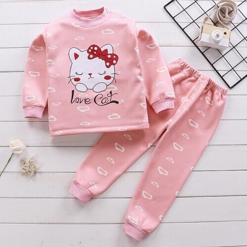 2020 Winter Thermal Pajamas Thick Warm Boys Girls Kids Pyjamas Children Clothes Set Plus Velvet Long Sleepwear Pajamas Kid