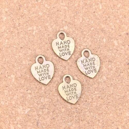 28pcs Charms heart hand made with love 15x12mm Antique Pendants,Vintage Bronze Jewelry,DIY for bracelet necklace