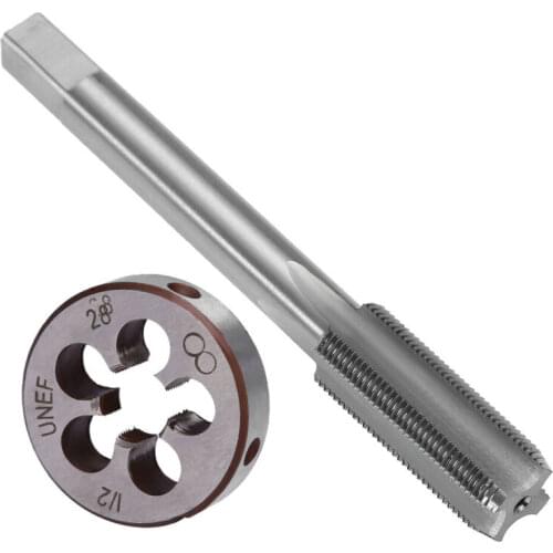 2pcs/Set 1/2-28 Tap 1/2x28 Die TPI Kit UNEF HSS Right Hand Thread Tool Titanium Nitride Coated Tap & Die Rust Free