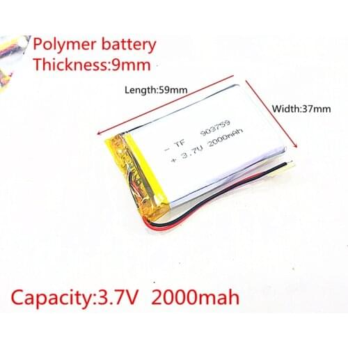 3.7V 2000mAh 903759 Lithium Polymer LiPo Rechargeable Battery ion cells For Mp3 Mp4 Mp5 DIY PAD DVD E-book bluetooth headset
