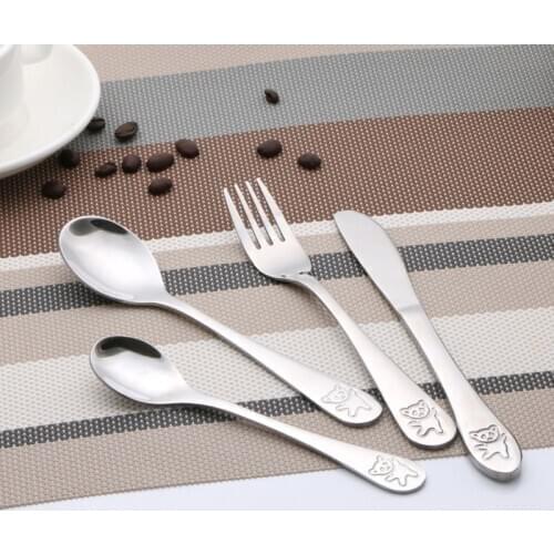 4pcs/set Baby Teaspoon Spoon Food Feeding Fork Knife Utensils Set Stainless Steel Kids Learning Eating Habit Children Tableware