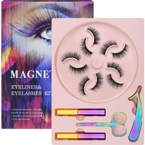 5d 5 Pairs Magnetic False Eyelashes Natural Lashes With 2 Tubes Of Waterproof Magnetic Eyeliner & Eyelash Tweezers Scissors Kit