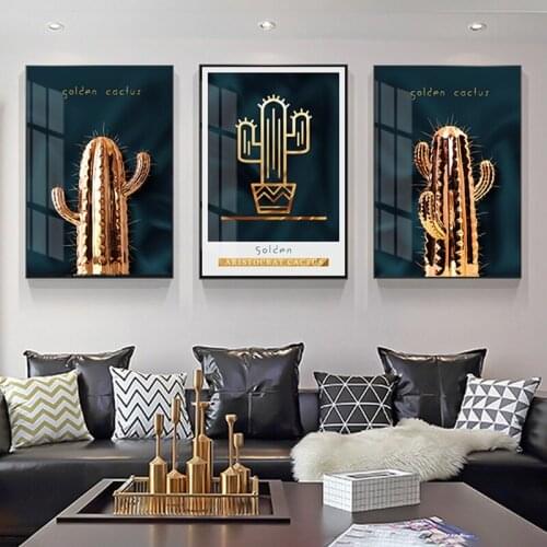Abstract Rose Gold Cactus Posters and Prints Wall art Canvas Painting Nordic Decoration Wall pictures for living room Home Decor