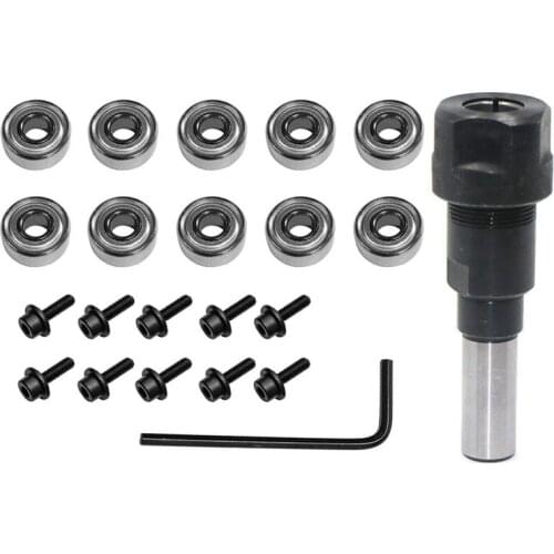 Promotion! 1pcs 1/2 Inch Shank Bits Router Collet Extension Rod &10Pcs Router Bits Top Mounted Ball Bearings Guide