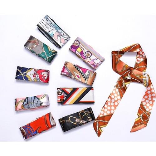 AMYO New Arrival Print Small Scarf for Bag Long Silk Ribbon Women Hair Accessory