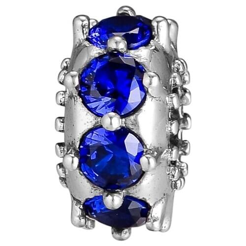 CKK 925 Sterling Silver Blue Crystal Spacer Charms Beads Fits Original Bracelets Women DIY Jewelry Making Berloque