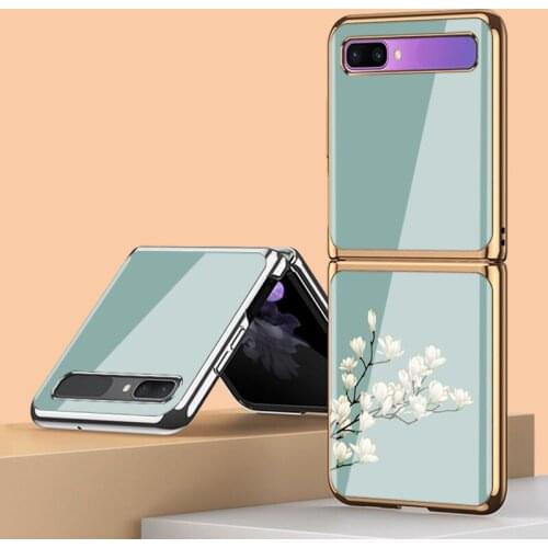 Z Flip Funda Case for Samsung Galaxy Z Flip F7000 Tempered Glass Shell Magnolia Flower Coque Phone Case Cover Z Flip Capa