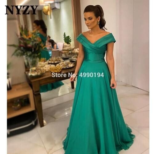 NYZY M340 Elegant Off the Shoulder Hunter Green Wedding Party Dress Guest Wear Formal Dress Mother of the Bride Groom Dresses