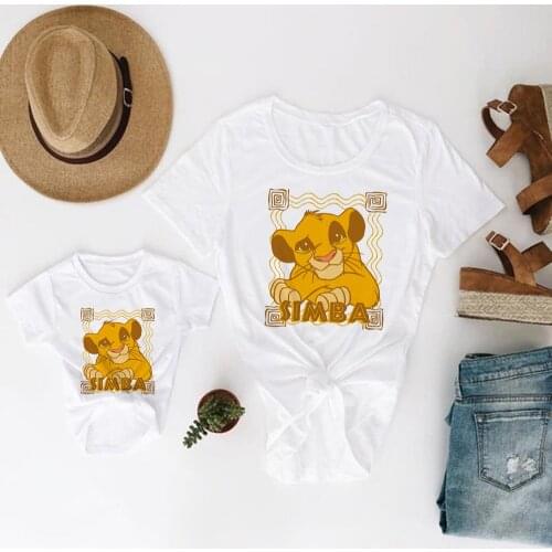 Disney Mother Kids T-shirt Mama Cute Simba Urbano Fashion Summer Family Matching T Shirt Lion King Mom and Baby Girl Clothes