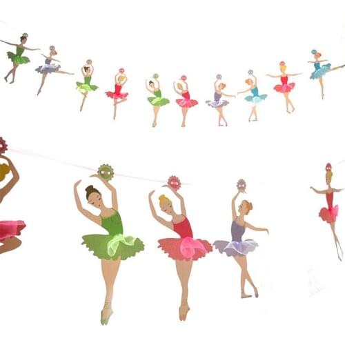 Party Garland Ballerina Girl Birthday Flags Bunting Banner Wall Decorations Kids Decor