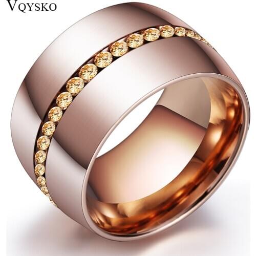 Classic Rose Gold-Color Crystal Wedding Ring Stainless steel Jewelry Ring For Women Bijoux