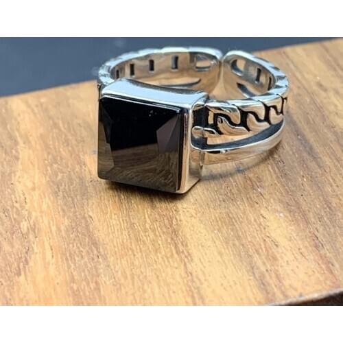 BOCAI New real pure S925 silver Man and Woman rings exaggerated square black gemstones fashionable and personalized jewelry