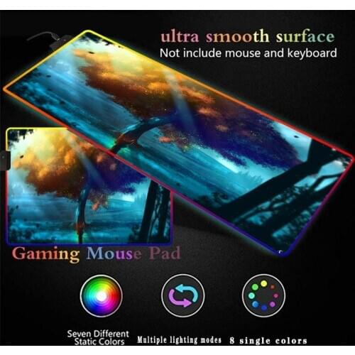 Cat Under Tree Scenery LED Light Mousepad RGB Keyboard Cover Desk-mat Colorful Mouse Pad Waterproof Multi-size Computer Gamer
