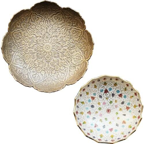 Handmade Brass Pure Copper Vintage Engraving Lace Storage Plate Dried Fruit Plate Jewelry Plate Key Plate Lucky Snack plate