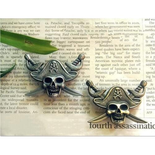 Pirate Skull Double Sword Badge Chest Metal Punk Cap For Cowboy Jacket Hats Bags Decorations Brooch Pin