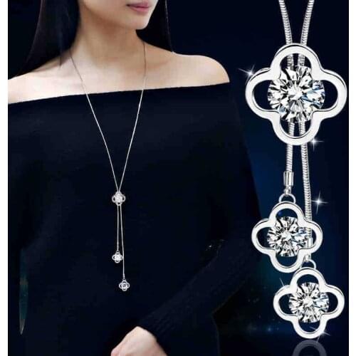 Popular fashion four-leaf clover long sweater chain autumn and winter womens clothing temperament necklace wild tassel pendant