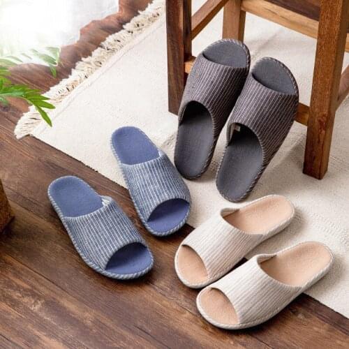 Simple Striped Home Indoor Mens and Womens Non-slip Mute Linen Slippers Four Seasons