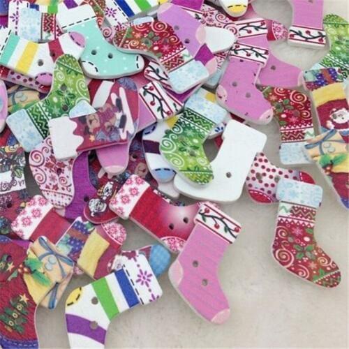 10/50/100pcs Christmas 2 Holes Cute Creative Colorful Wooden Buttons for Sewing Crafting WB54