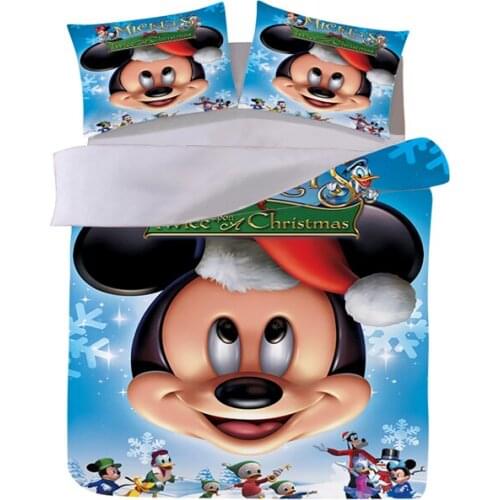 Cartoon Christmas Bedding Set Mickey Minnie Duvet Cover Pillowcase Adult Children Gift Queen King Size Bedding Set Luxury