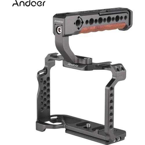 Andoer Aluminum Alloy Camera Cage Handle Grip with Cold Shoe Universal 1/4 3/8inch Threaded Holes Replacement for Sony A7SIII