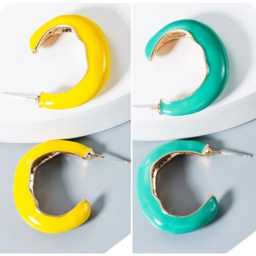 Dripping Oil C Shape Earrings for Women Small Fresh Color Hoop Earrings Irregular Alloy Gold Jewelry Spring Summer Wholesale
