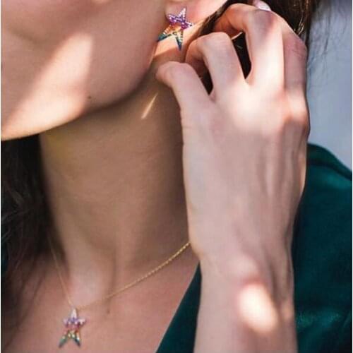Hollow star outline paved multi colorful cubic zirconia Gold color earrings for girl women Star of David earring