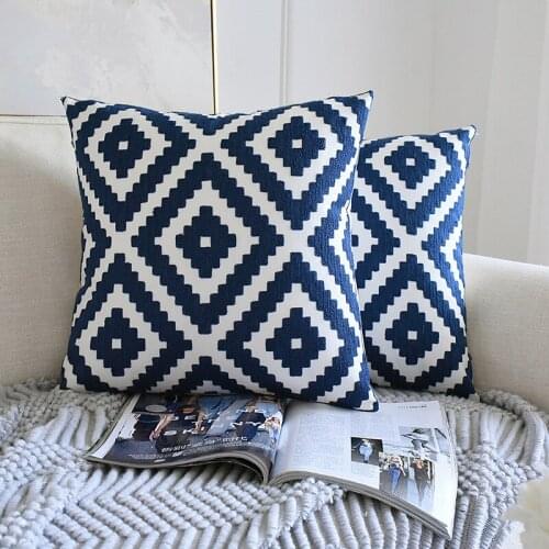 Blue 45*45cm Gray Striped Geometric Cushion Cover Polyester Pillowcase Cojines Decorativos Para Sofa Home Bedroom Sofa Decor