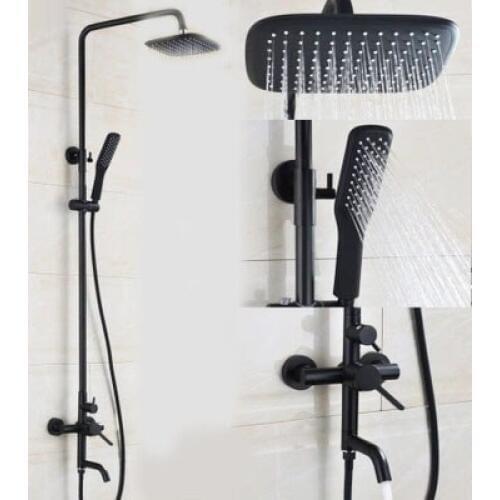 Bathroom Black Oil rubbed Solid Brass Bathtub Shower Set Wall Mounted 8" Rainfall Shower Tap Faucet 3-functions Mixer Valve