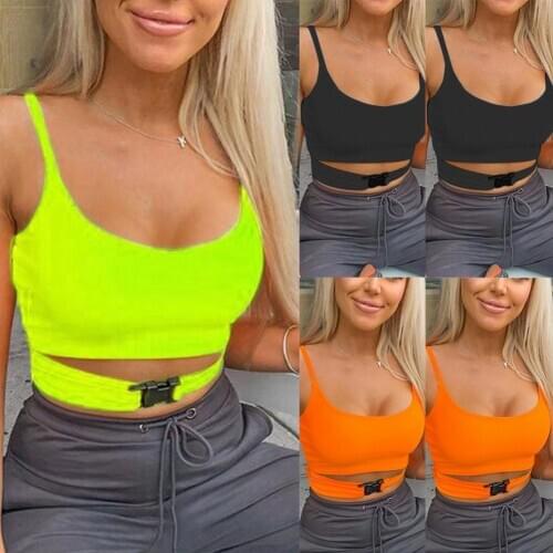 Sexy Fluorescent Green Black Spaghtetti Strap Crop Tops Summer Harajuku Solid Slash Neck Camis Women Neon Streetwear Mujer