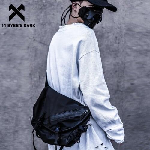 11 BYBBS DARK Vintage Hip Hop Shoulder Bag Tactical Streetwear Multi Pockets Ribbons School Chest Cargo Crossbody Bag Men Women