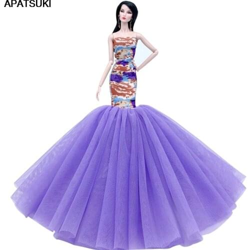 Purple Mermaid Fashion Doll Clothes For Barbie Doll Dress Fishtail Party Dress For 1/6 BJD Doll Cosplay Costume Doll Accessories
