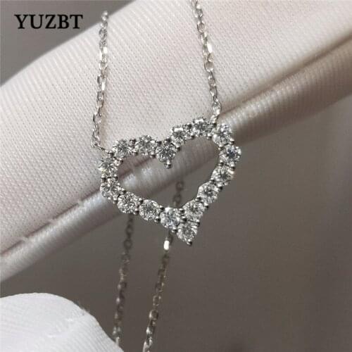 YUZBT Women 925 Silver 0.8 ct Excellent Cut Gemstone Diamond Test Past D Color Moissanite Heart Pendant Necklace Wedding Jewelry