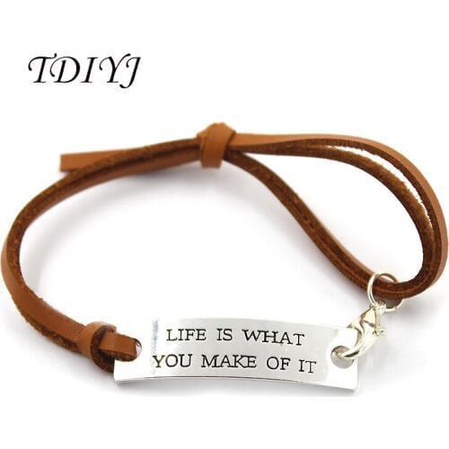 TDIYJ 22cm Engraved English Letter Women Bracelet Extended Pu Leather Band Alloy Charms Inspiration Bracelet for Women 20pcs/lot
