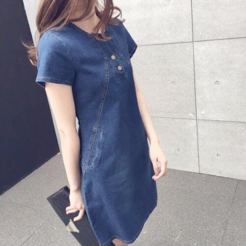 Summer Dress 2020 Women Plus Size 5XL Jeans Casual Loose Fit Dresses Streetwear Korean Slim Fit Short Sleeve Preppy A Line Dress