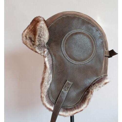 Winte Hat Men Womens Pilot Aviator Bomber Trapper Hat Faux Fur Leather Snow Cap with Ear Flaps