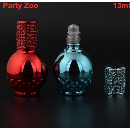 100 X 13ml Blue/Red Ball Shape UV Roll-on Essential Oil Bottle Refillable Travel Retro Sample Bottles Portable Empty Parfum Jars