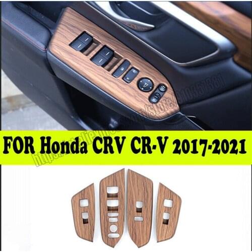4pcs Wood Grain Door Window Button Trim Covers For Honda CR-V CRV 2017 2018 2019 2020 2021