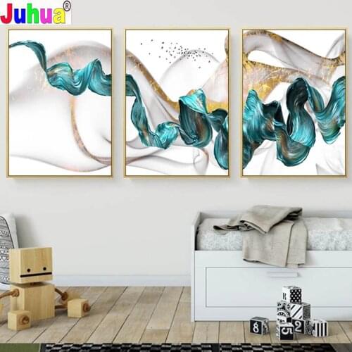 Nordic Abstract Color 3 Piece Blue Golden Diamond Painting Full Square Round Drill Unique Wall Pictures For Living Room decor