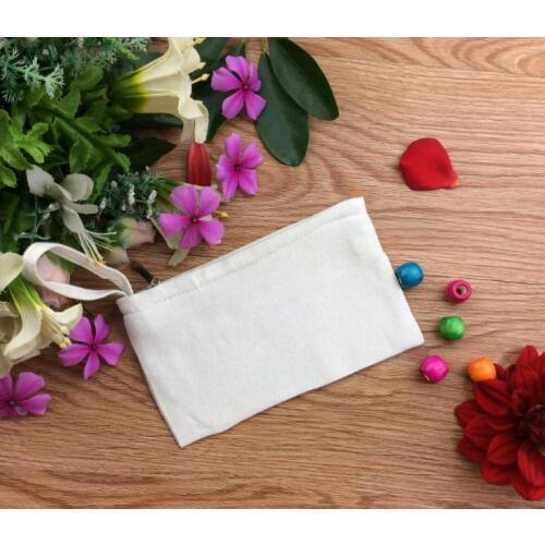 White/Beige blank canvas zipper Pencil cases pen pouches cotton cosmetic Bags makeup bags Mobile phone clutch bag SN1611
